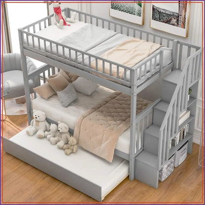Twin over Bunk Beds with Twin Trundle &amp; Storage