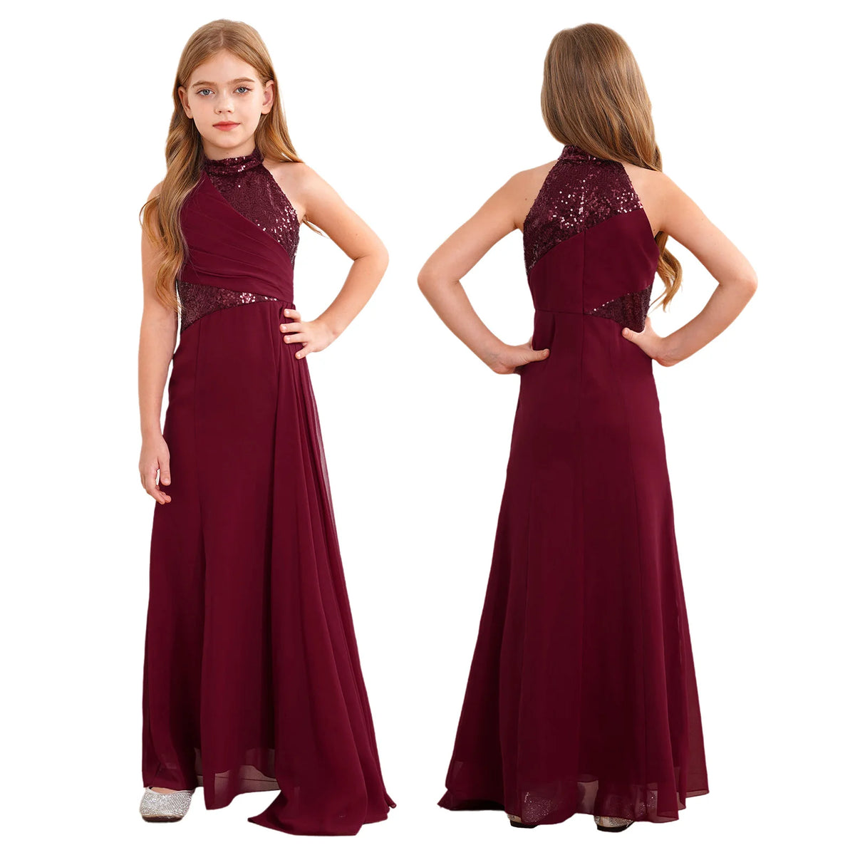Kids Girls Sequins Pleat Overlay Pageant Evening Gowns childrensterritory
