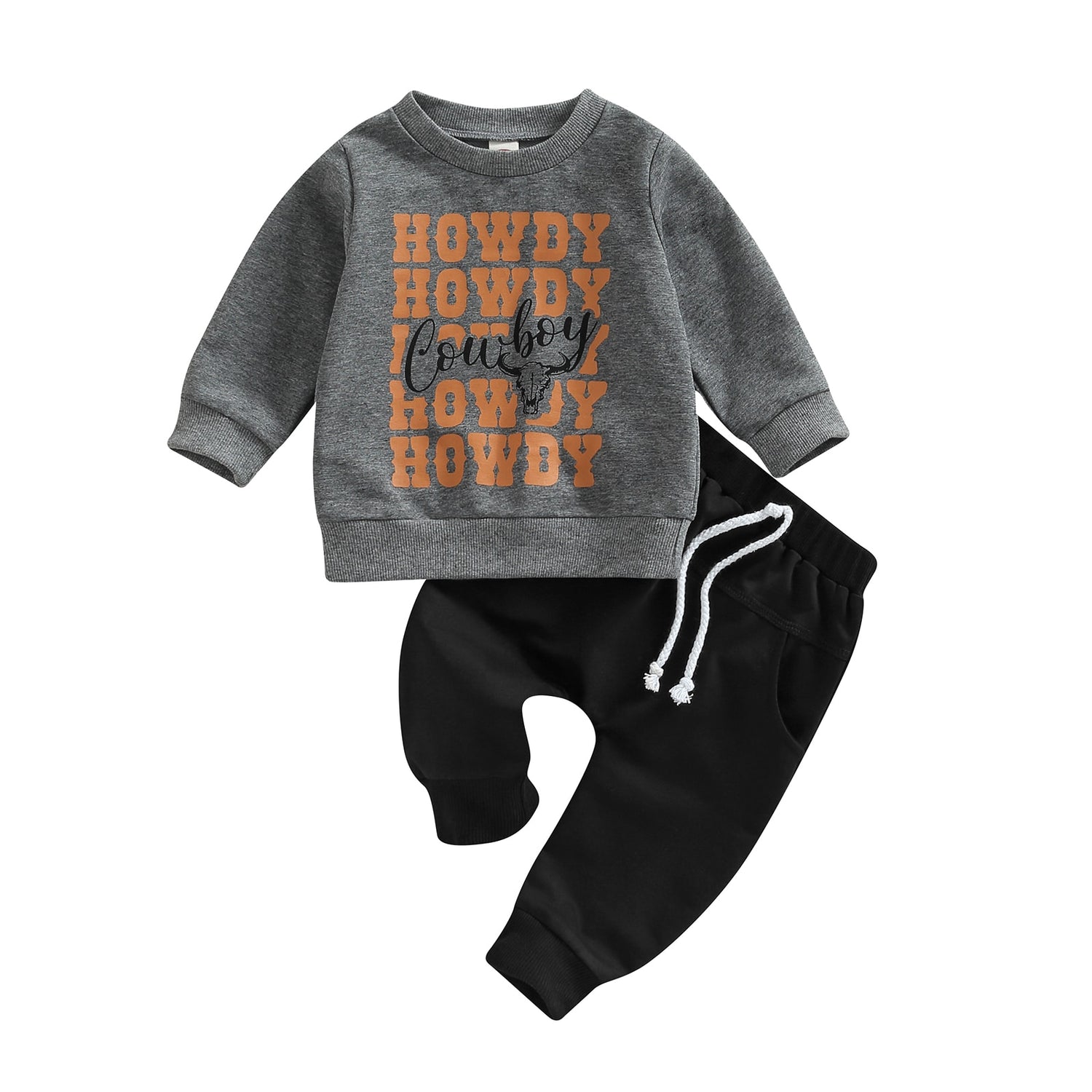 Letter Cow Print Baby Boy Sweatshirt and Trousers Set childrensterritory