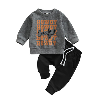Letter Cow Print Baby Boy Sweatshirt and Trousers Set childrensterritory