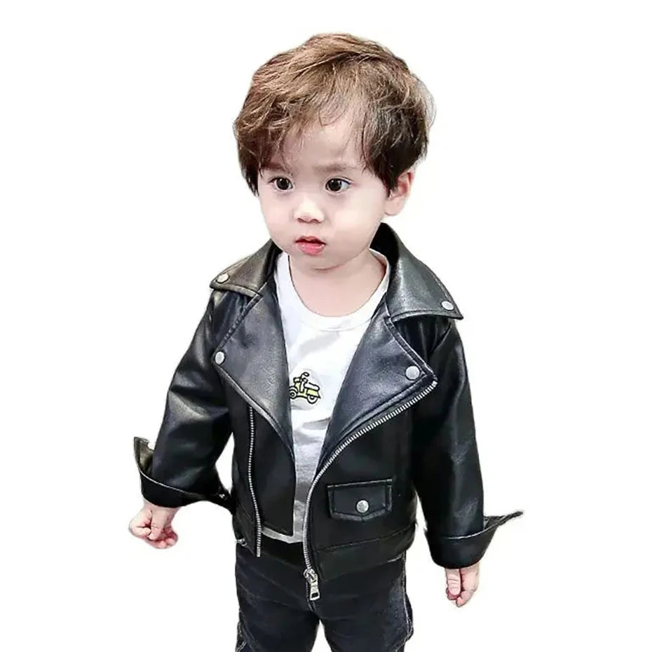 Little Boys Girls Solid Leather Jacket For Spring Autumn childrensterritory