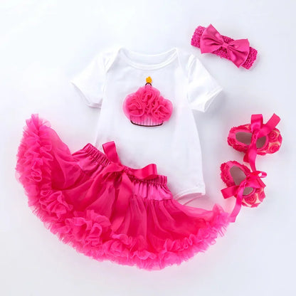 Baby Girls 4Pcs Birthday Outfit Sets/Ruffle Skirts+Romper