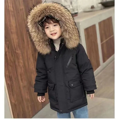Kids Zipper Hooded Warm Jackets With Fur Design childrensterritory
