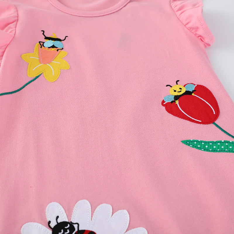 Little Girls Flowers Bees Embroidered Summer Dress childrensterritory