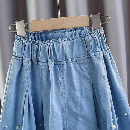 Girls Pearl Decorated Pleated Skirt Shorts for Summer childrensterritory
