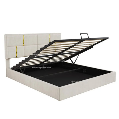 Platform Bed in Queen Size with Upholstery and Hydraulic Storage