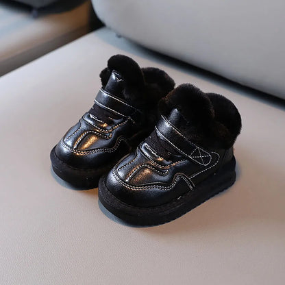 Kids Girls PU Leather Plush Warm Soft-soled Winter Shoes childrensterritory