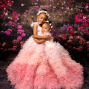 Feather Sleeve Puffy Flower Girl Dresses for Birthday Party