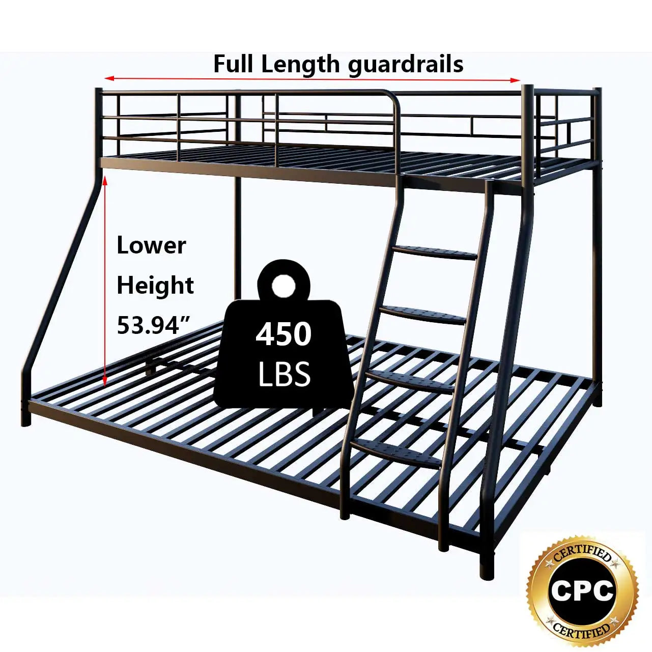 Cozy Twin Oversized Metal Bunk Bed with Padded Sides childrensterritory