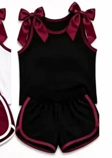 Kids Girls Stylish Bow Detail Sleeveless Top With Shorts