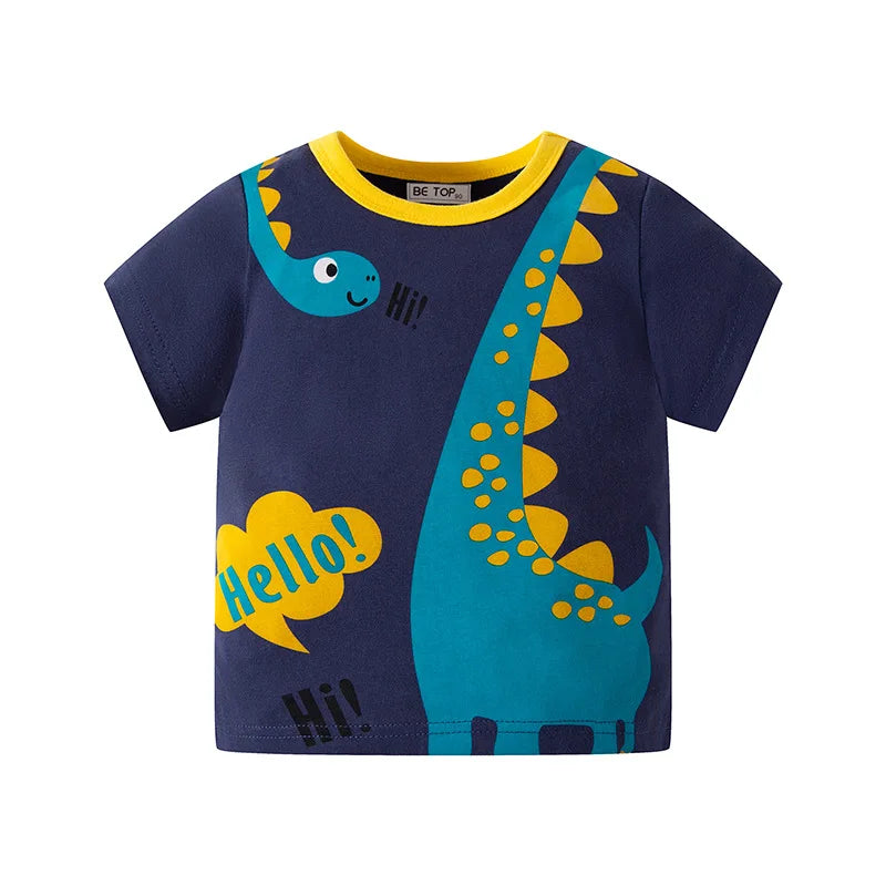 Green Cartoon Frog Print Summer T-Shirts for Kids