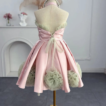 A-Line Little Girls Halter Neck Tiered Puffy Birthday Party Dress childrensterritory
