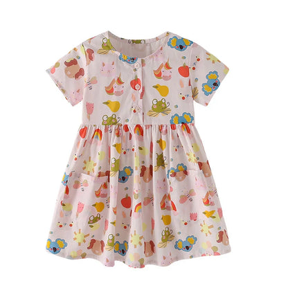 Kids Girls Soft Cotton Cartoon Print Summer Casual Dress