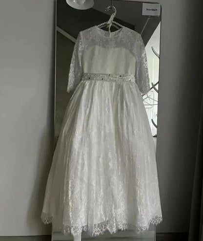 Girls A-Line O Neck Half Sleeves Long Weddings/Communion Gowns childrensterritory