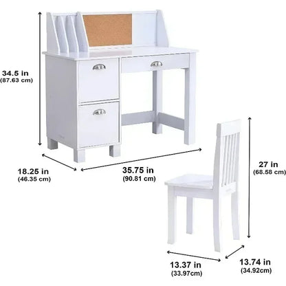 White Wooden Study Desk And Chair For Children childrensterritory