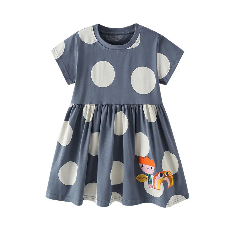 Kids Girls Soft Cotton Cartoon Print Summer Casual Dress
