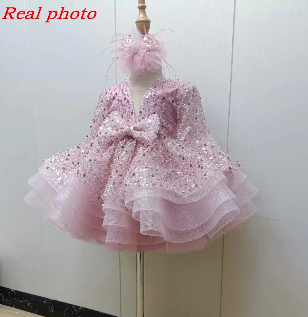 Baby/Kids Girls Sparkly Feather Birthday/Wedding Party Dresses