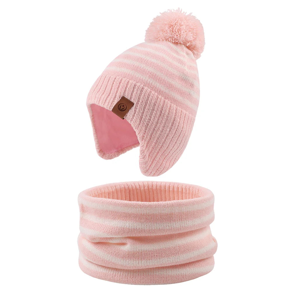 Baby/Kids Stripe Pompom Hat and Scarf 2Pcs Winter Set childrensterritory