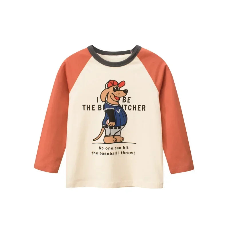 Rugby Letter Print Kids Boys Bottoming Cotton T-shirts