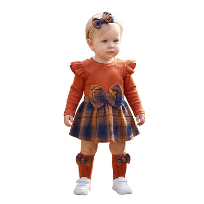 Plaid Print Bow Decor Baby Girls Princess Dress