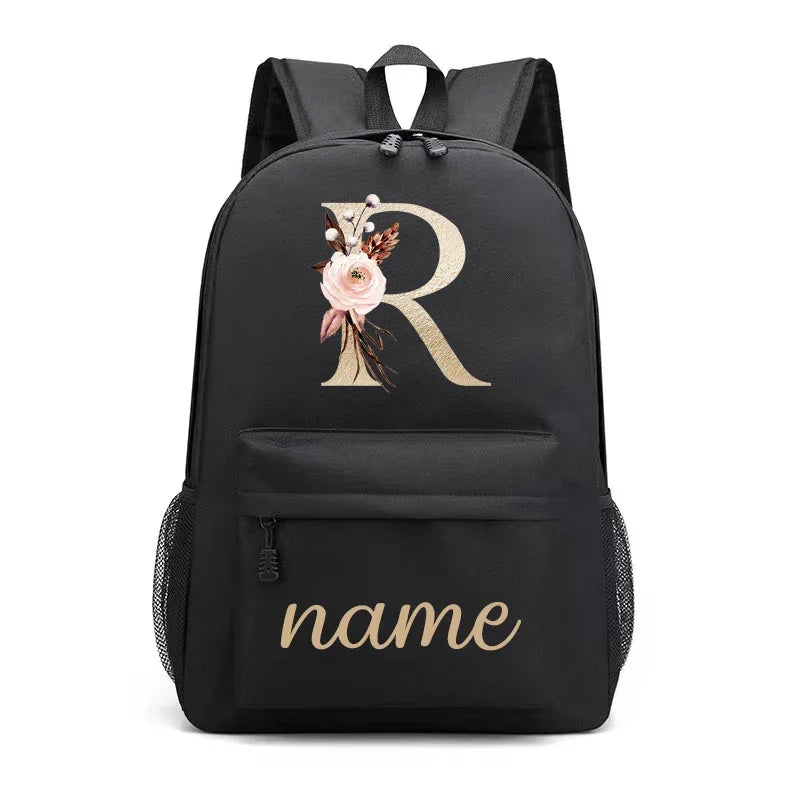 Canvas High School Backpack with Custom Letter Name