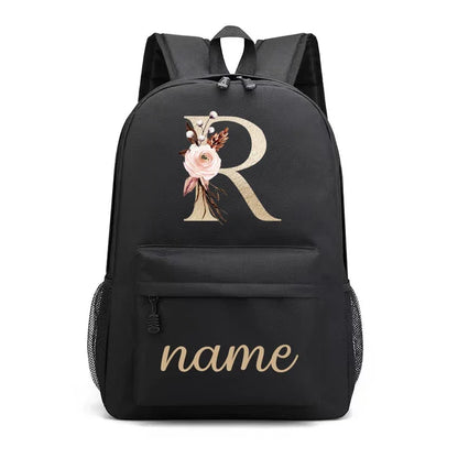 Canvas High School Backpack with Custom Letter Name