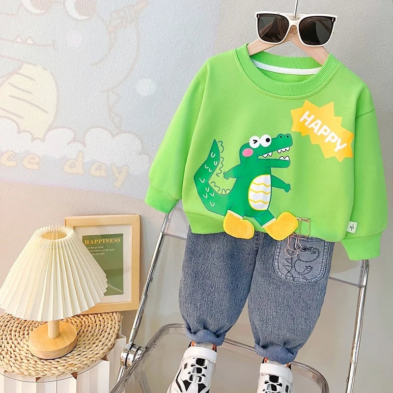 Cartoon Design Baby Boy Color Blocking 2PC Casual Clothes Set