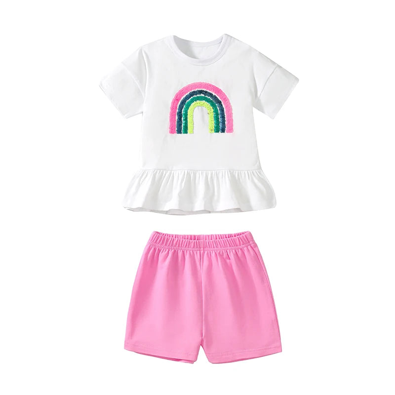 Girls Rainbow Print Clothing Sets for Summer childrensterritory
