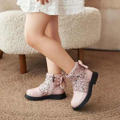 Girls Glittering Fashion Warm Zipper Boots childrensterritory