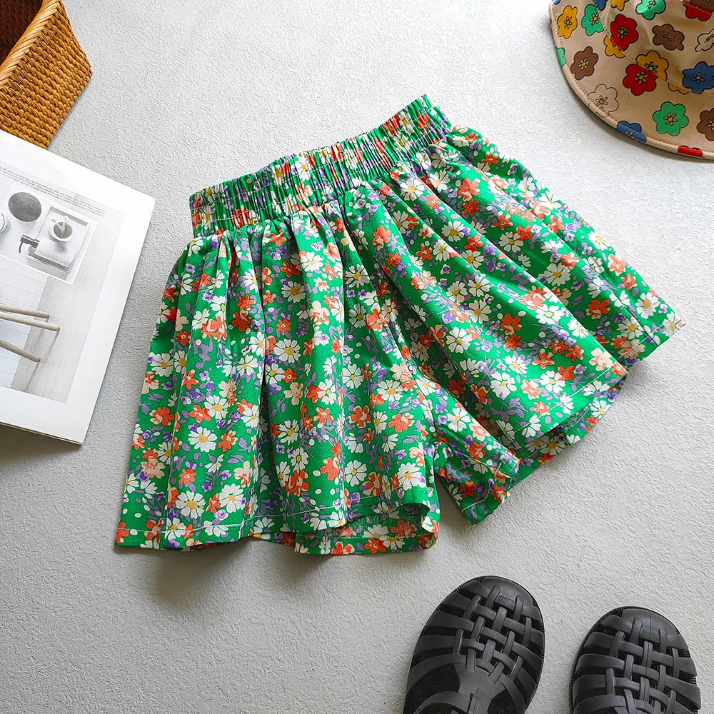 Kids Girls Floral Wide-Leg Beach Shorts for Summer childrensterritory