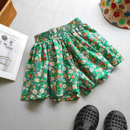 Kids Girls Floral Wide-Leg Beach Shorts for Summer childrensterritory