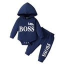 "Little Boss" Print Baby Boy Hooded Clothing Set