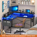 Corner Gaming Desk With LED Lights and Storage Shelves childrensterritory