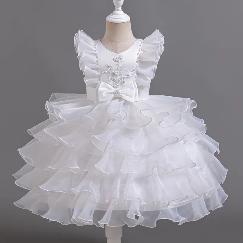 Kids Girls' Tiered Tulle Short Formal Dress with Aircraft Sleeves