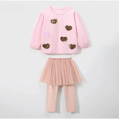 Kids Girls Lovely Heart Design Casual Clothing Sets childrensterritory