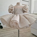 Kids Girl Shiny Puff First Communion Ruffle Dresses With Bow
