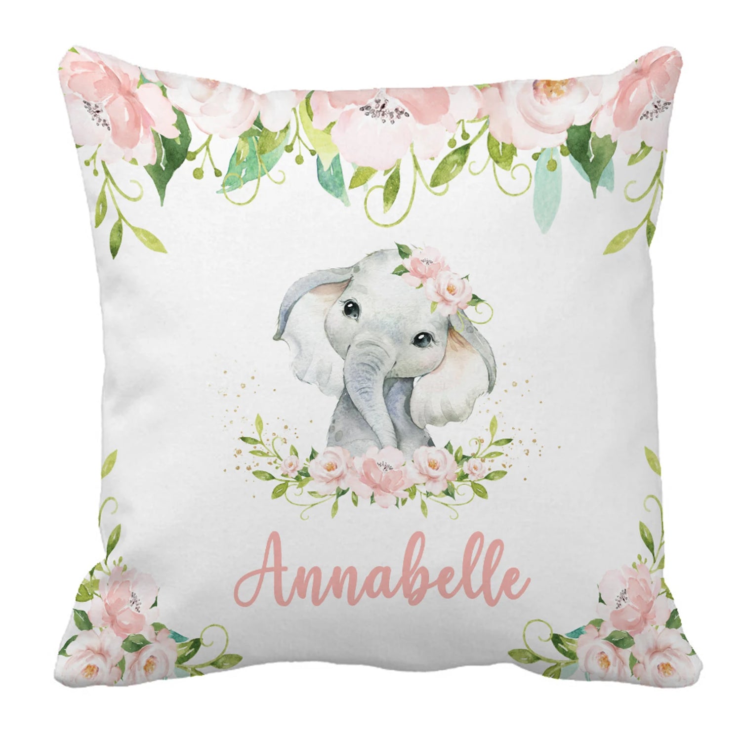 Custom Name with Flower Elephant Print Baby Bedding Set
