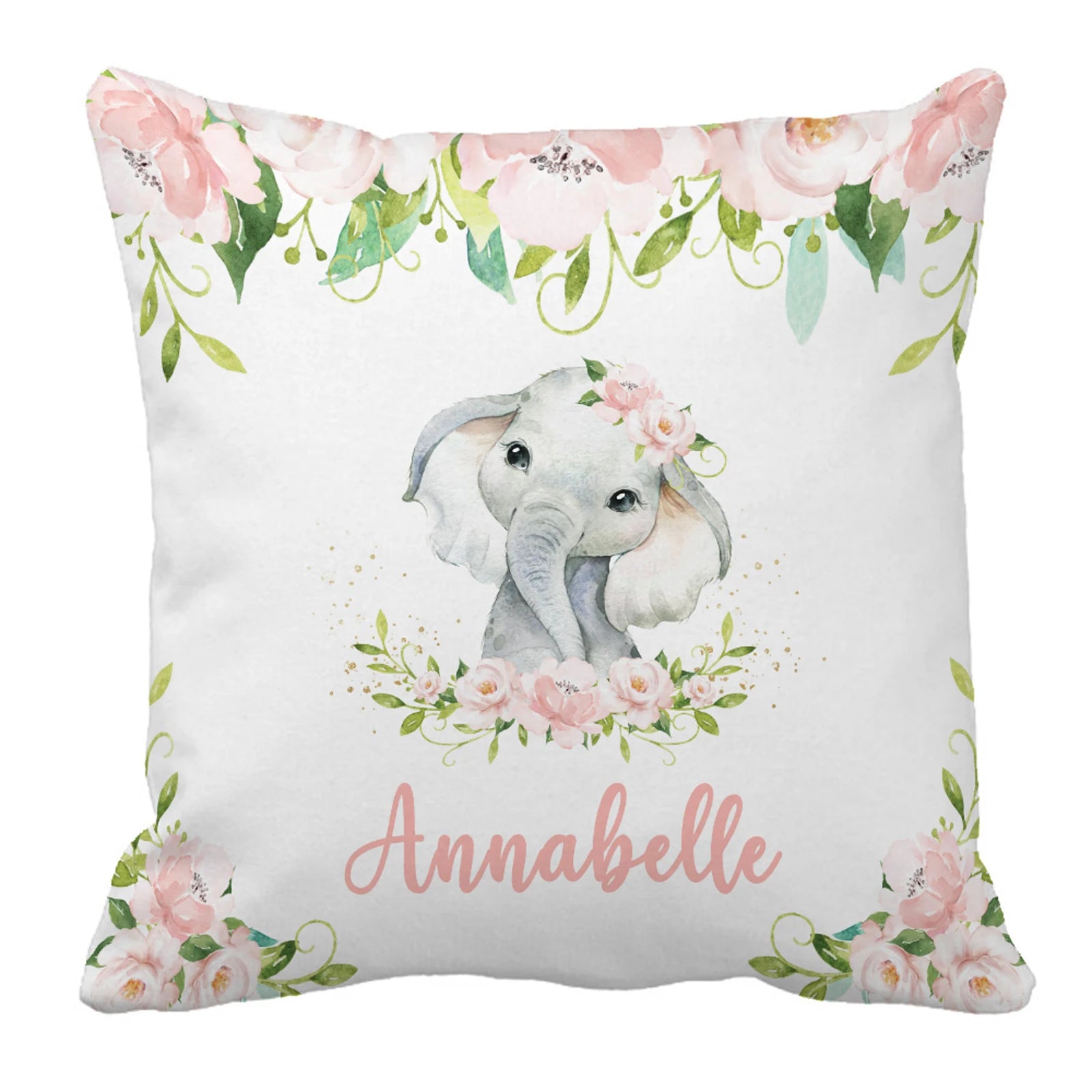Custom Name with Flower Elephant Print Baby Bedding Set