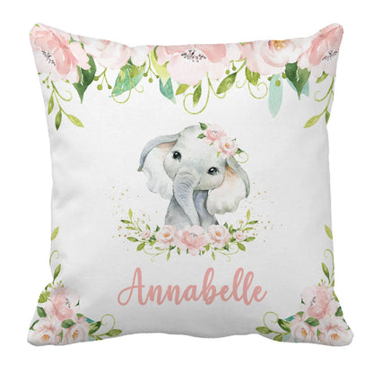 Custom Name with Flower Elephant Print Baby Bedding Set