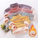 Kids Korean Style Turtleneck Striped Design Velvet Winter T-shirts childrensterritory