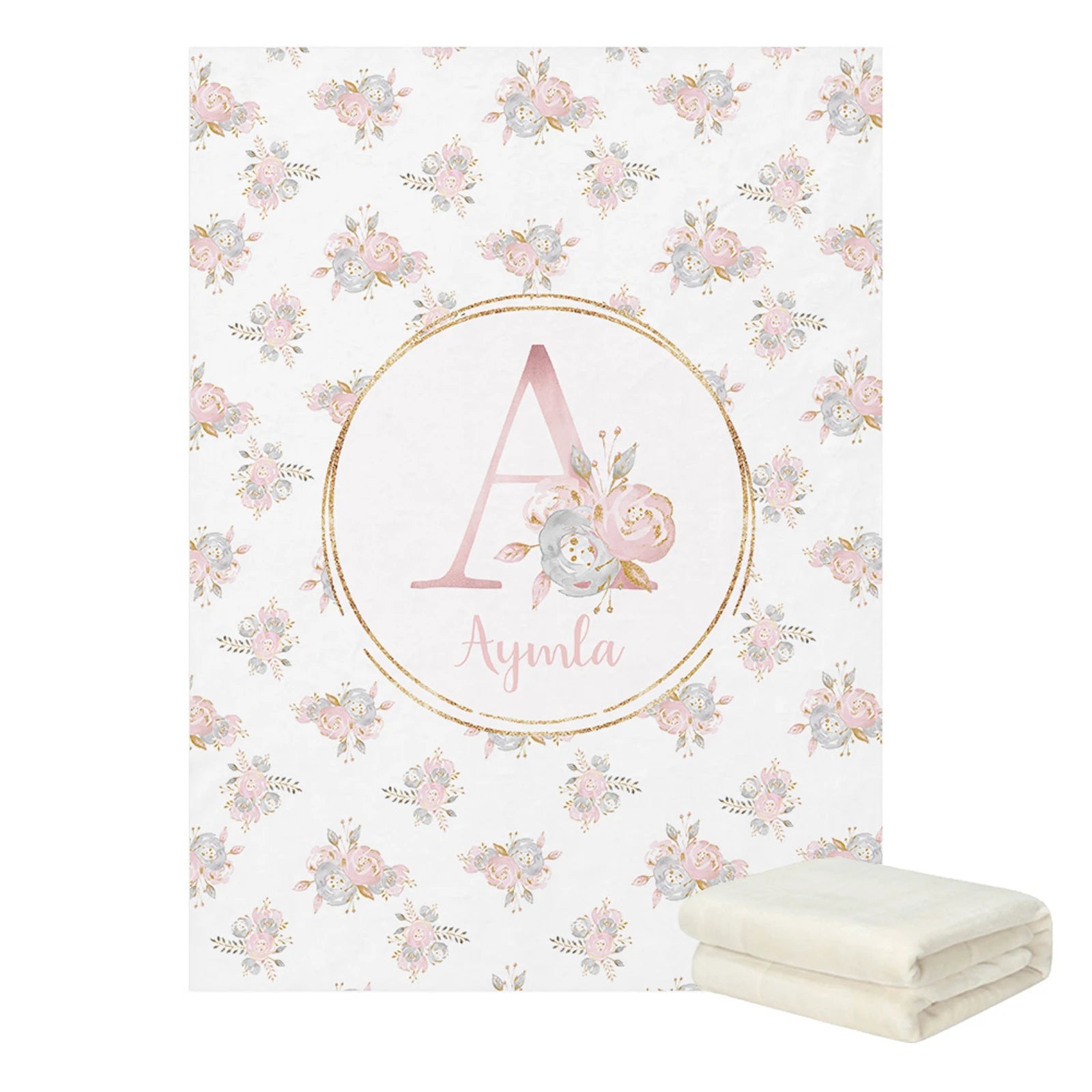 Baby Shower Gift: Customized Blush Gold Floral Bedding Set