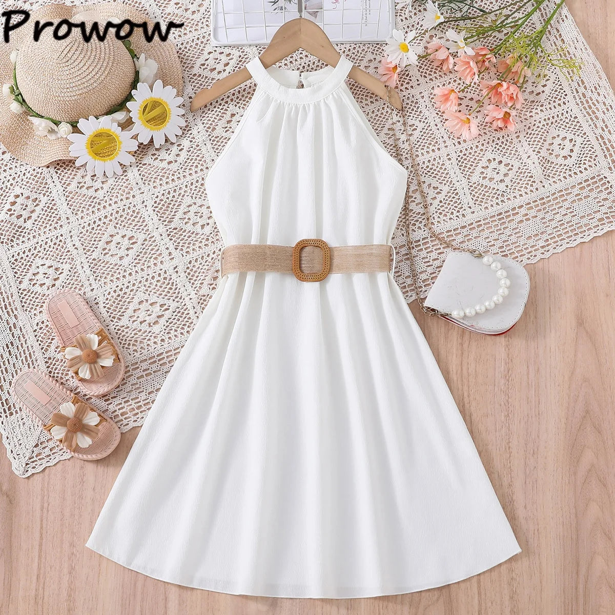 Kids Girls Off Shoulder Formal Summer Party Dresses With Belt