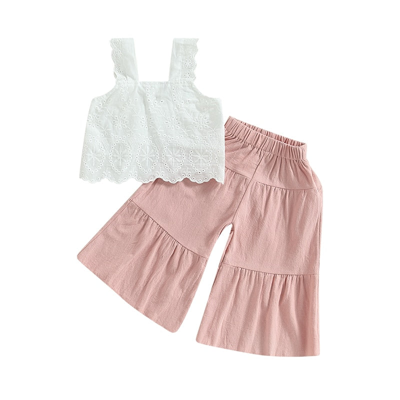 Sleeveless Lace Top and Wide Leg Pants Set for Kid Girls childrensterritory