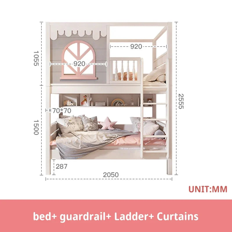 Beautiful Kids Bunk Beds with Large Storage Space and Guardrail