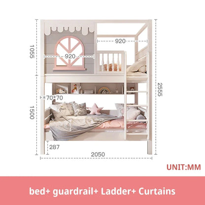 Beautiful Kids Bunk Beds with Large Storage Space and Guardrail