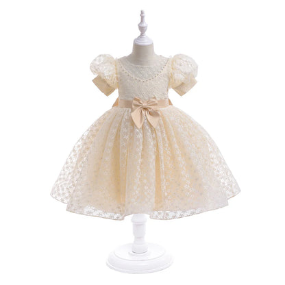 Bridemaid Flower Bow-Designed Princess Dress for Kids Girls