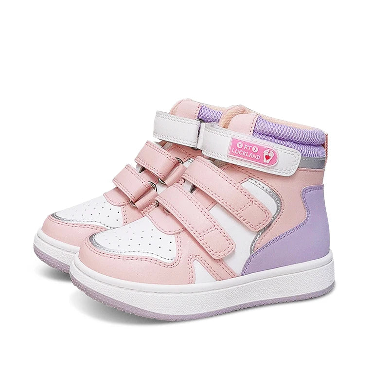 Kids' Non-Slip Leather Sneakers with High Back and Ankle Support