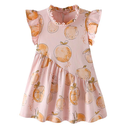 Kids Girls Soft Cotton Cartoon Print Summer Casual Dress