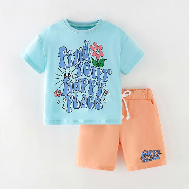 Little Girls 2pcs Cartoon Print Cotton Clothing Set for Summer childrensterritory