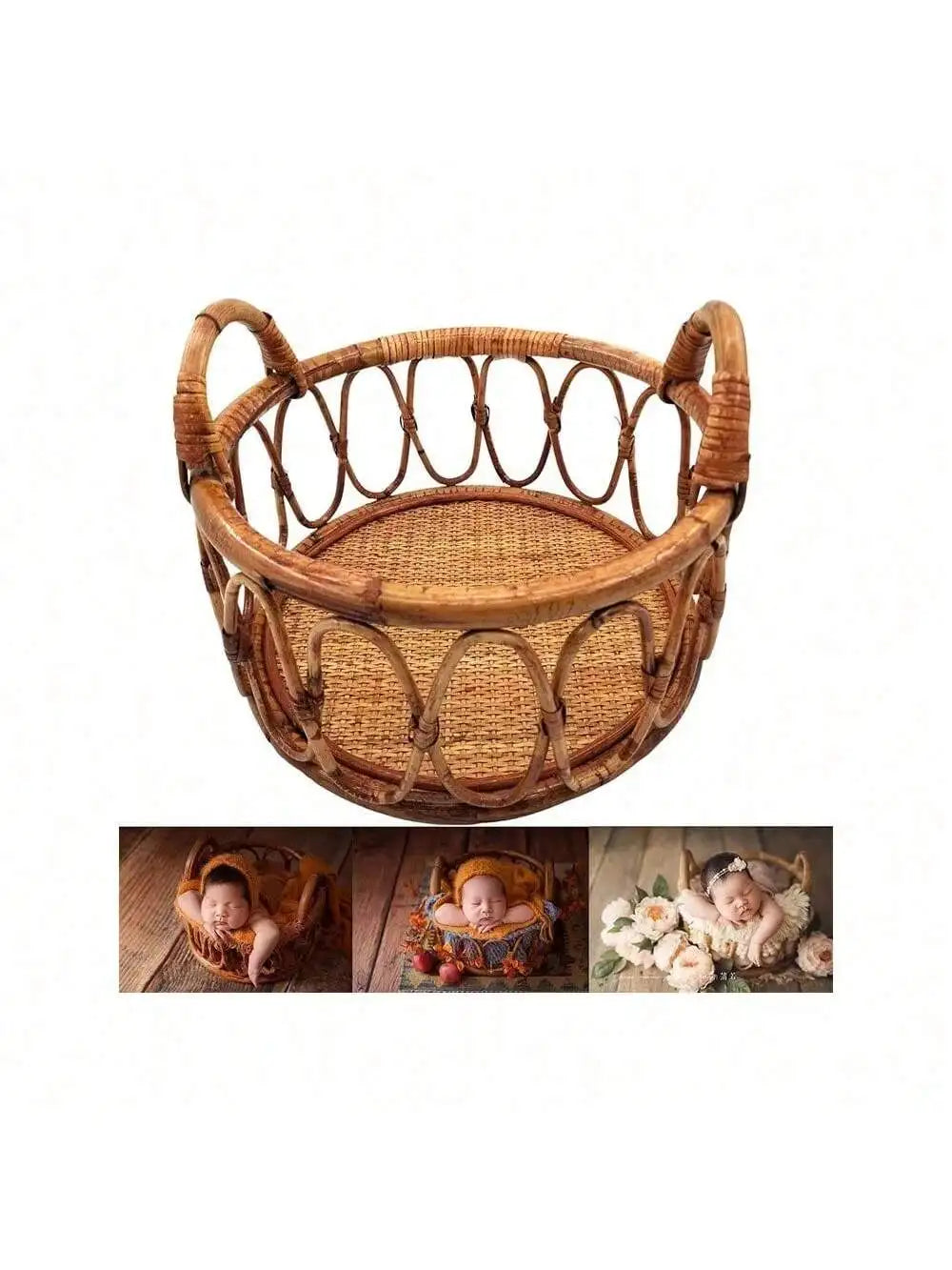 Vintage Handmade Wood Bamboo Basket Baby Photoshoot Prop childrensterritory